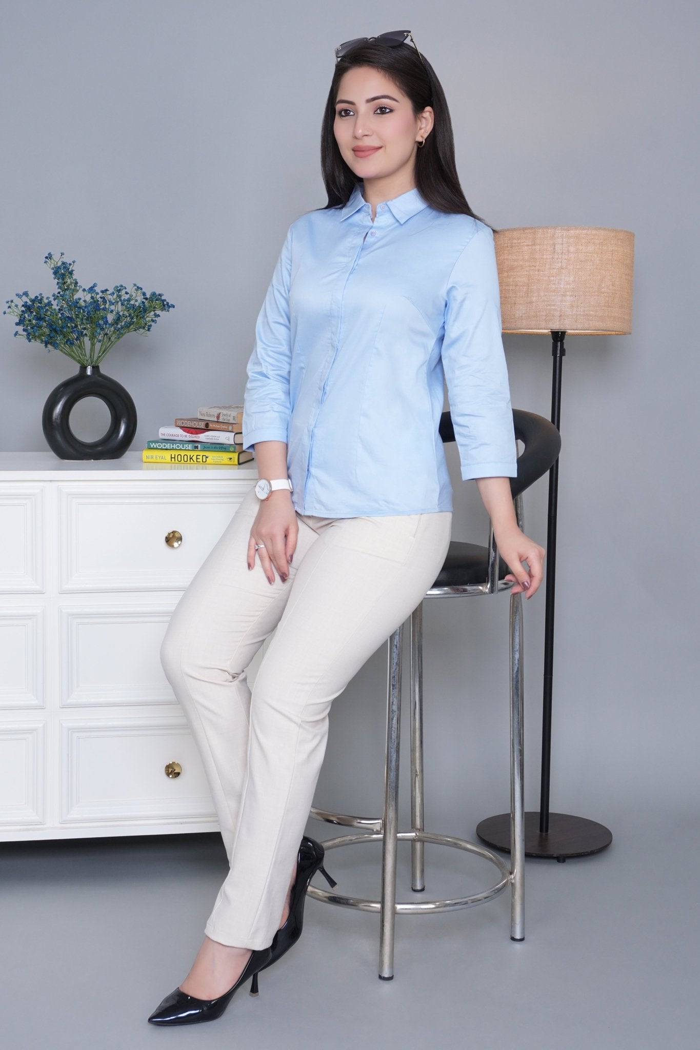 Blue cotton office placket shirt - Cotton office placket shirt