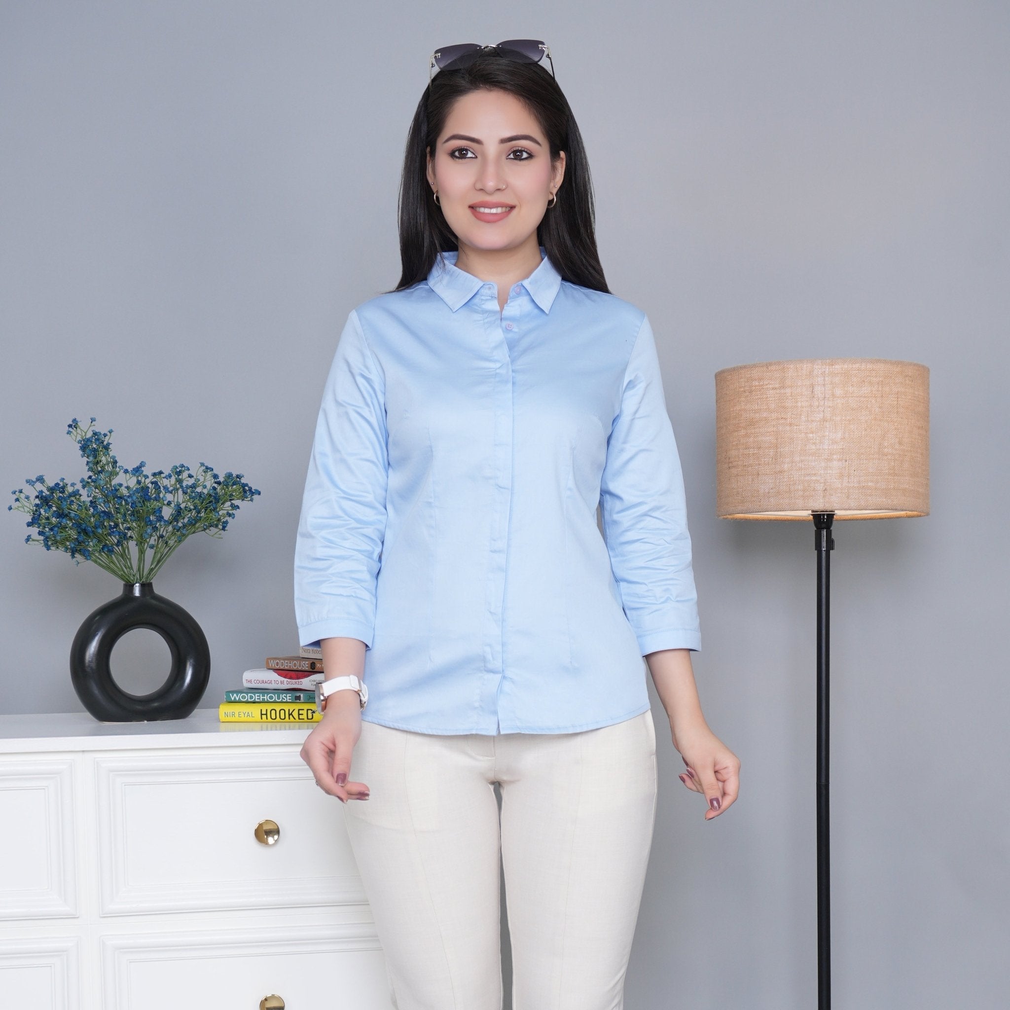 Blue cotton office placket shirt - Cotton office placket shirt