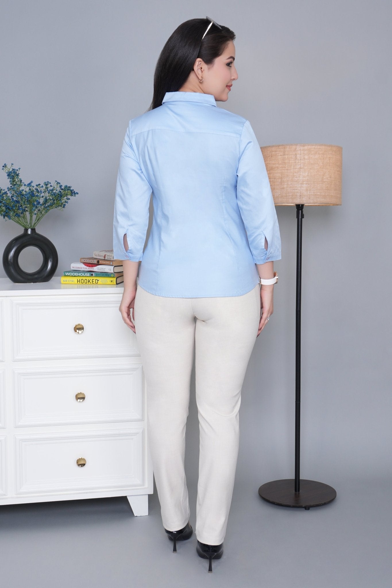 Blue cotton office placket shirt - Cotton office placket shirt