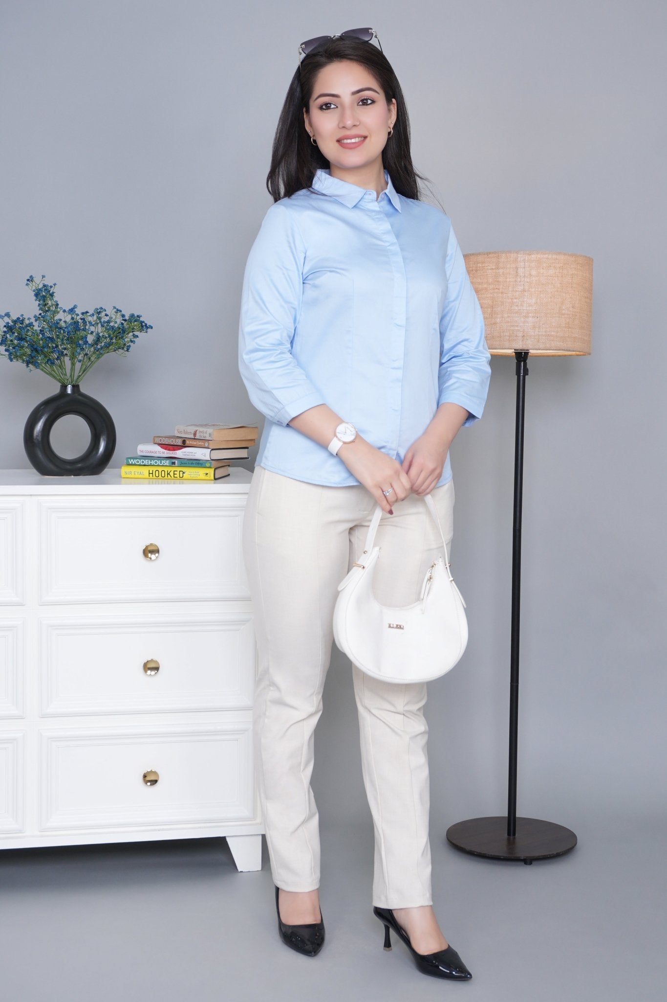 Blue cotton office placket shirt - Cotton office placket shirt