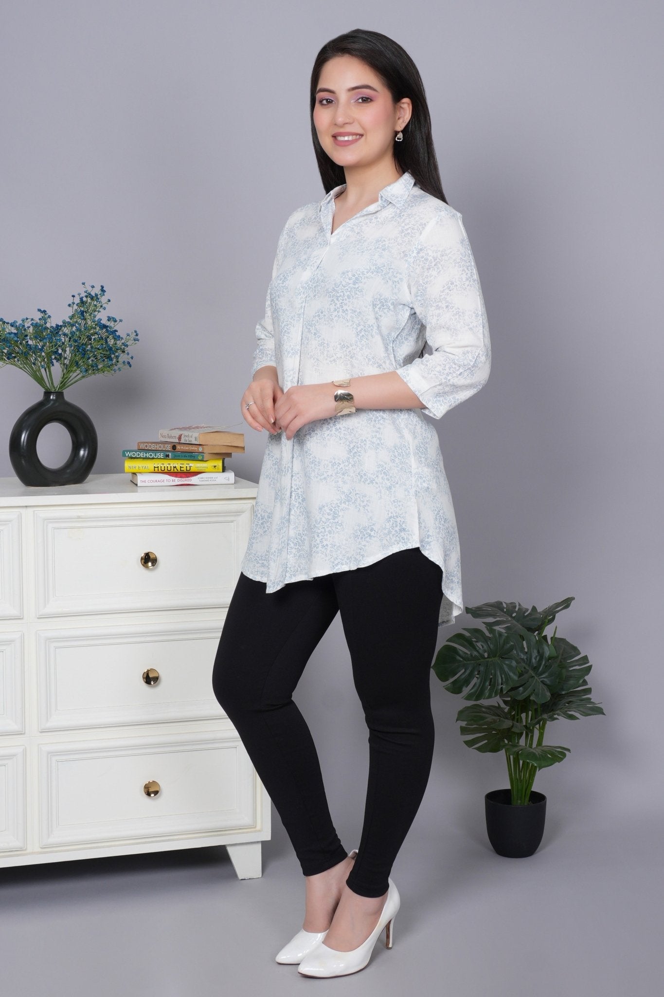 Blue cotton printed flare top [ 100% cotton] - Cotton printed flare top