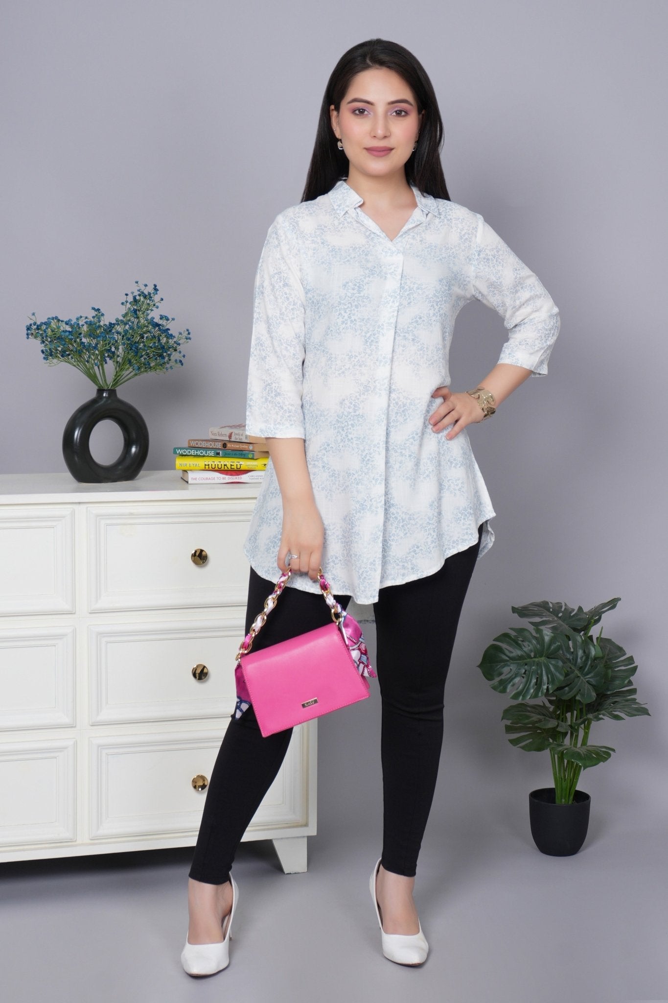 Blue cotton printed flare top [ 100% cotton] - Cotton printed flare top