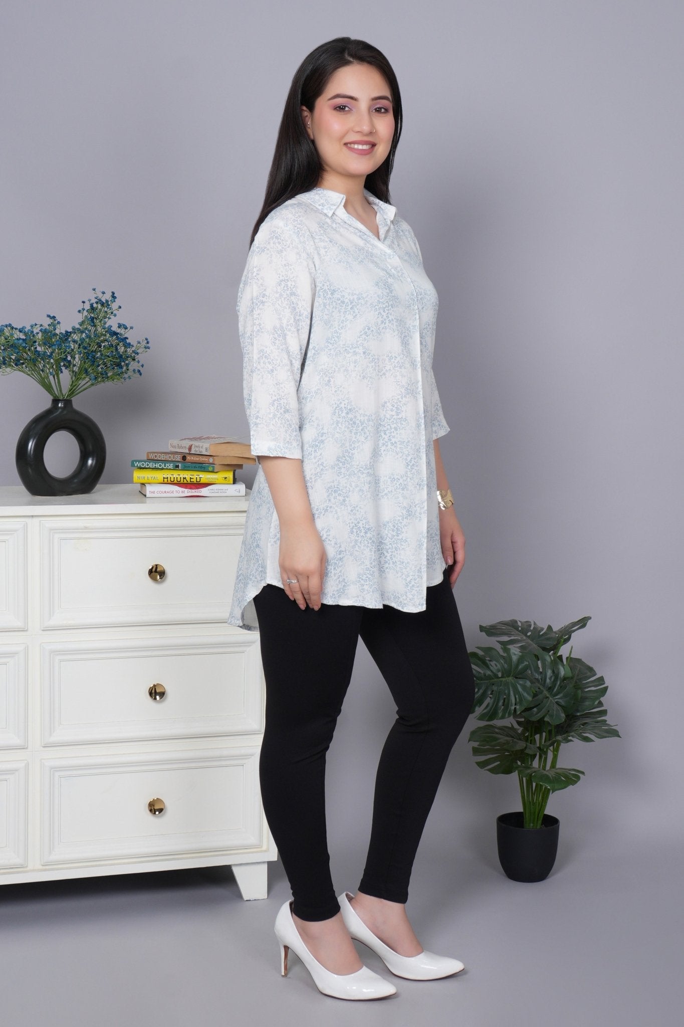 Blue cotton printed flare top [ 100% cotton] - Cotton printed flare top