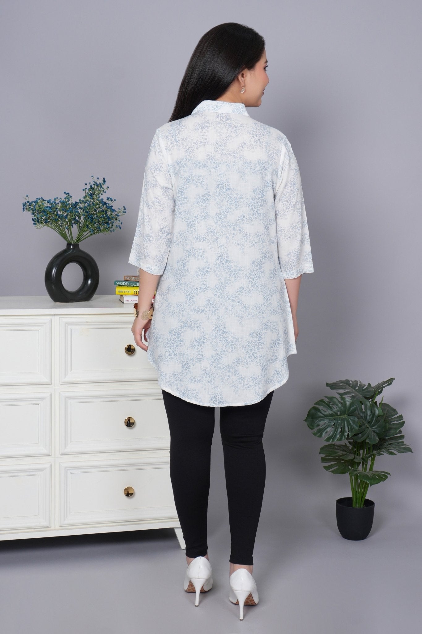 Blue cotton printed flare top [ 100% cotton] - Cotton printed flare top