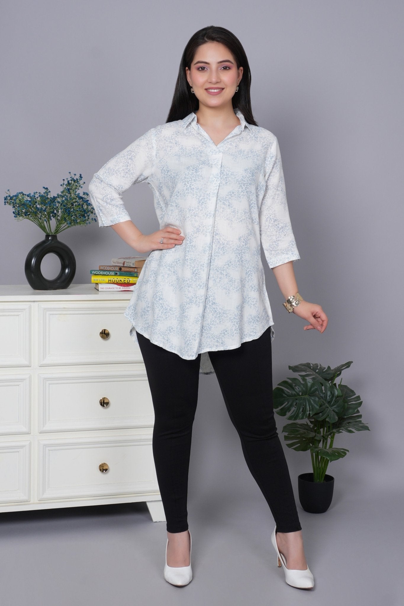 Blue cotton printed flare top [ 100% cotton] - Cotton printed flare top