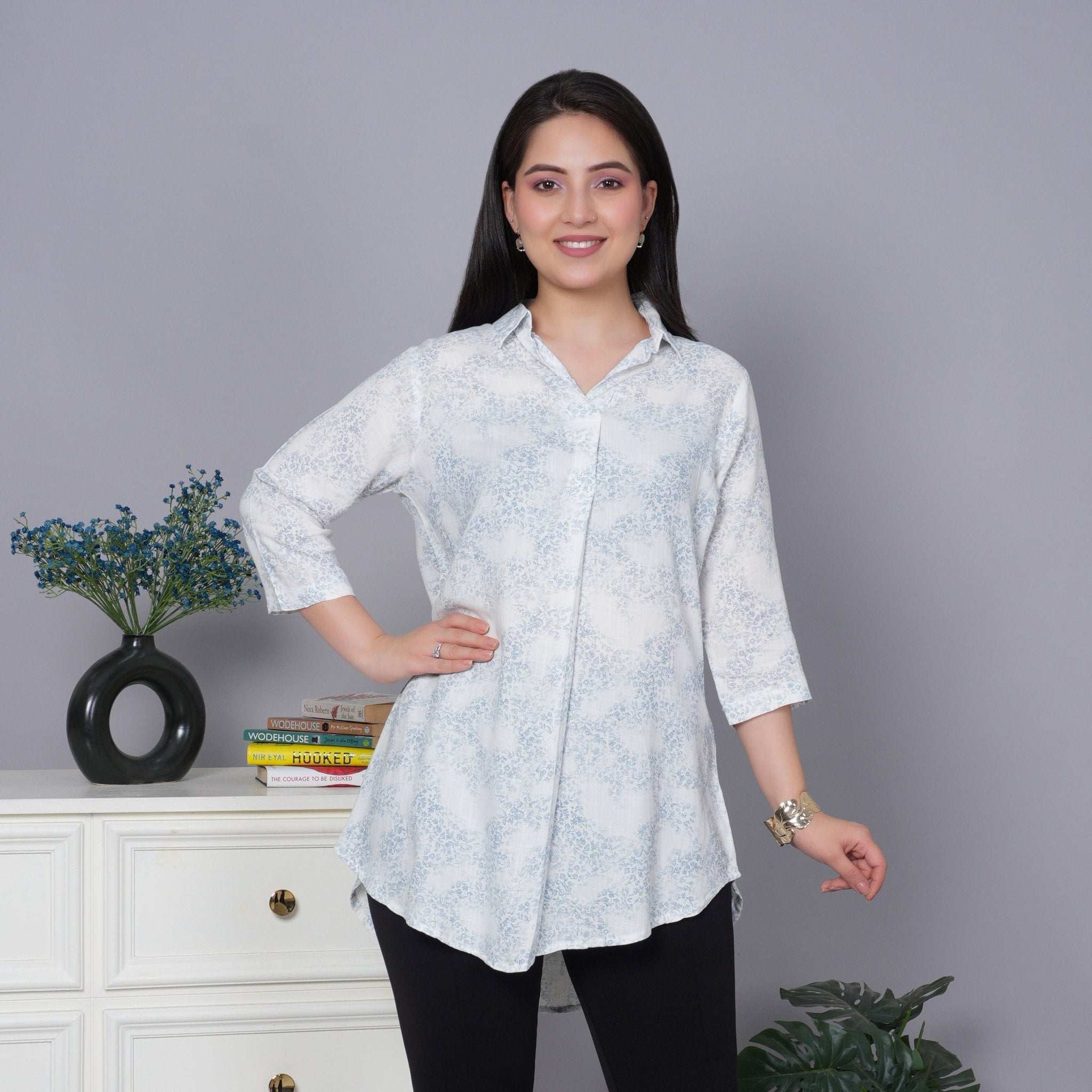 Blue cotton printed flare top [ 100% cotton] - Cotton printed flare top