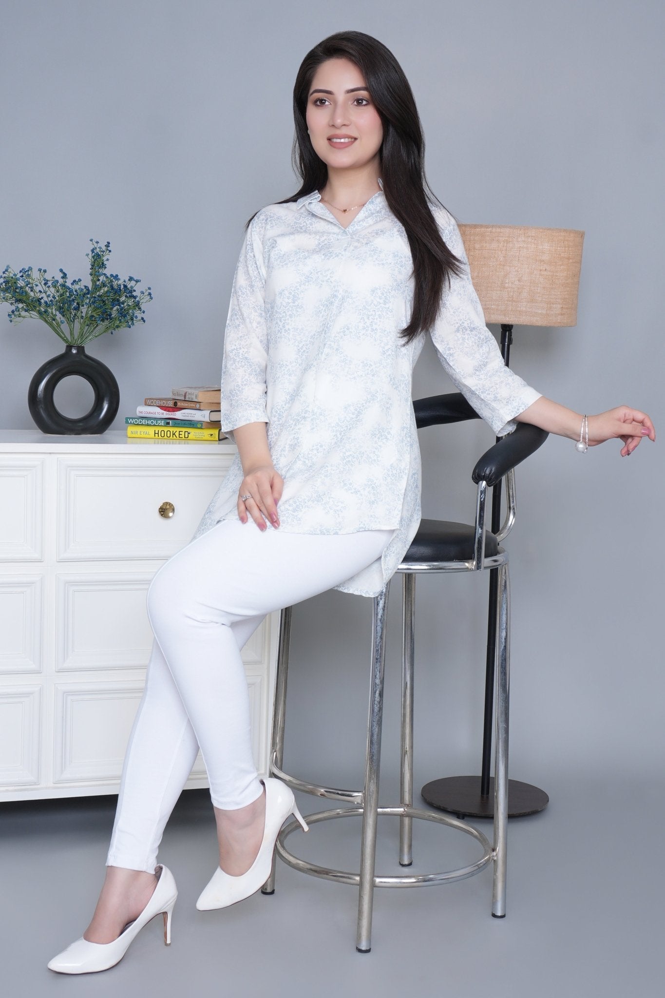 Blue cotton printed flare top [ 100% cotton] - Cotton printed flare top