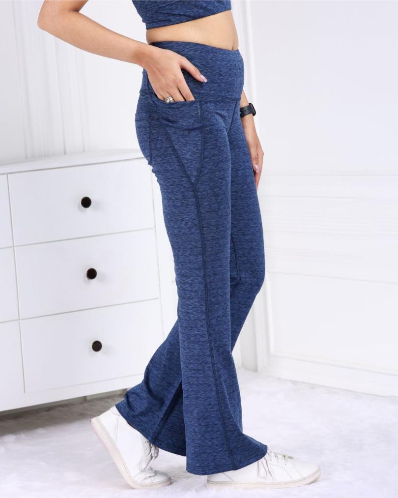 Blue Melange Active Flare Pants - Active melange flare pants