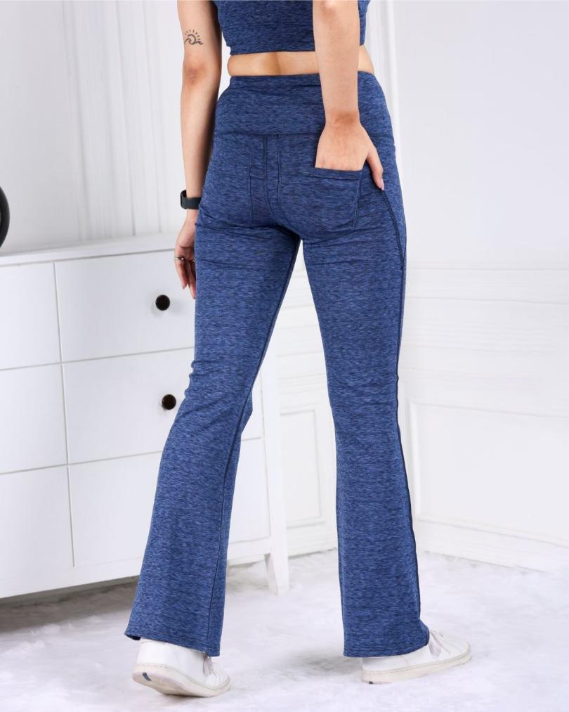 Blue Melange Active Flare Pants - Active melange flare pants