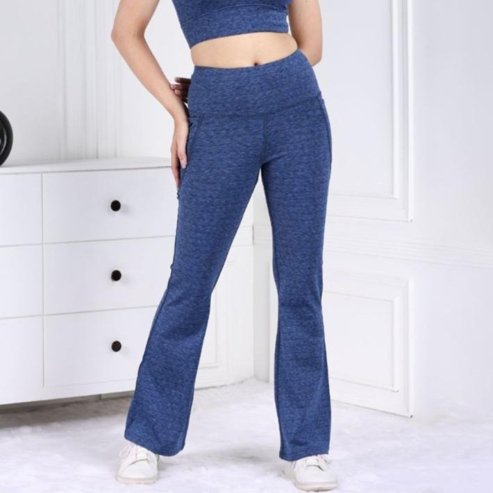 Blue Melange Active Flare Pants - Active melange flare pants