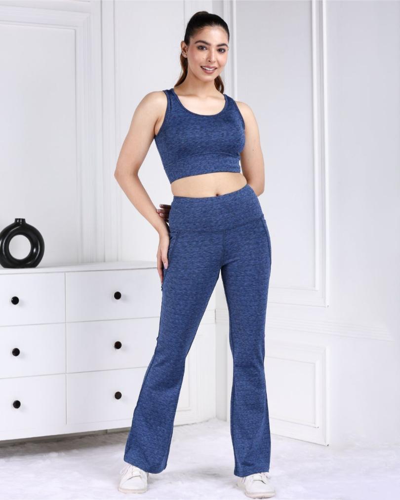 Blue Melange Active Flare Pants - Active melange flare pants