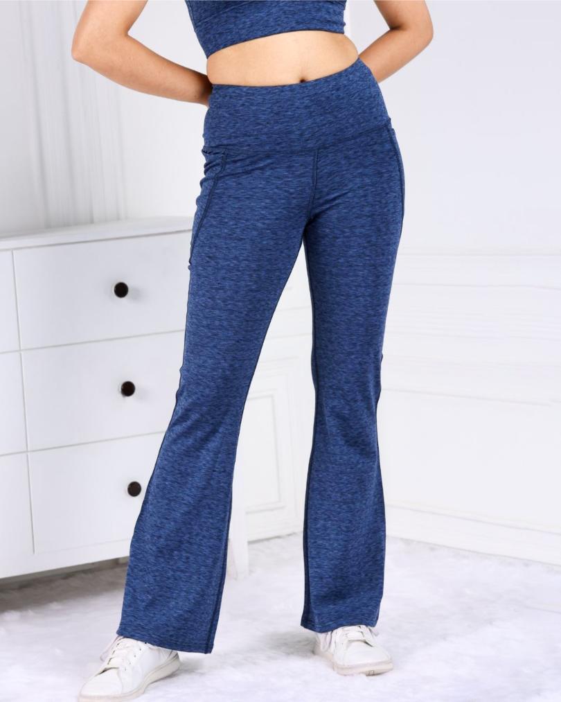 Blue Melange Active Flare Pants - Active melange flare pants