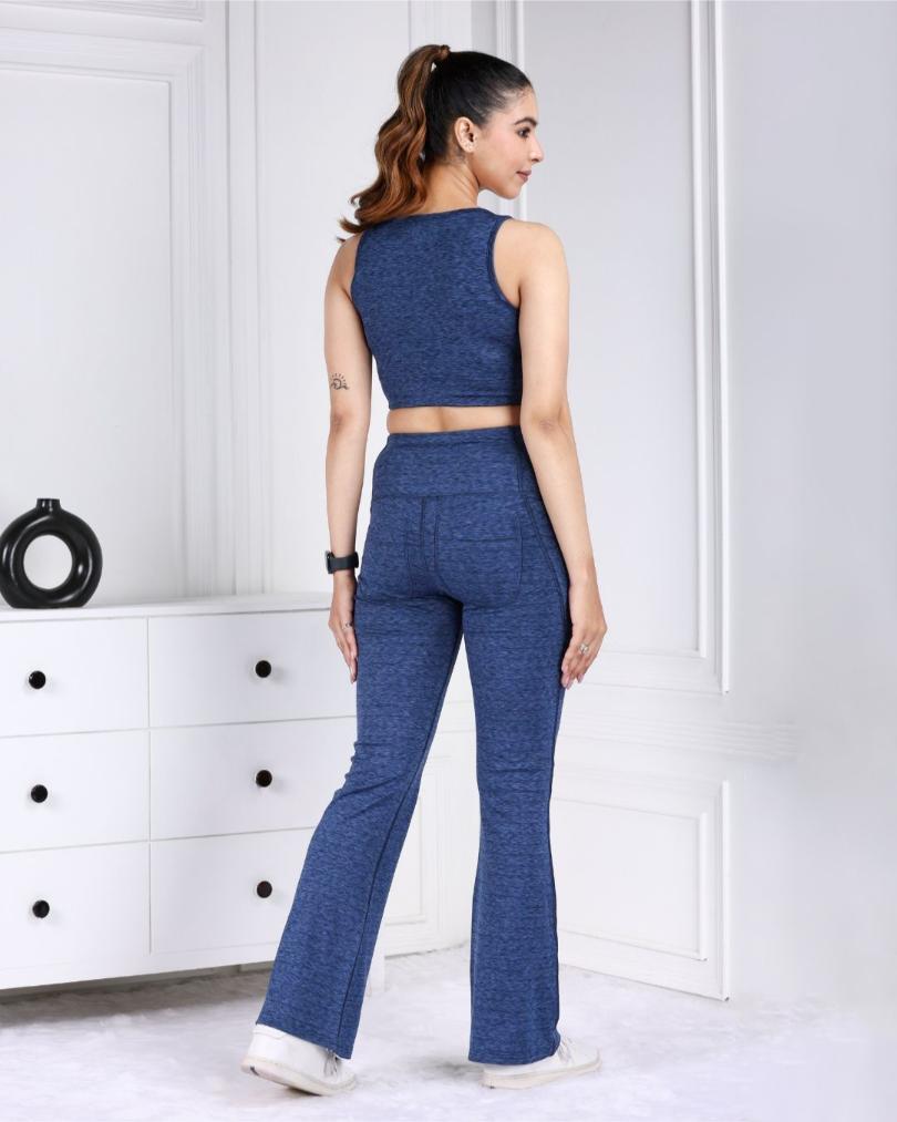 Blue Melange Active Flare Pants - Active melange flare pants