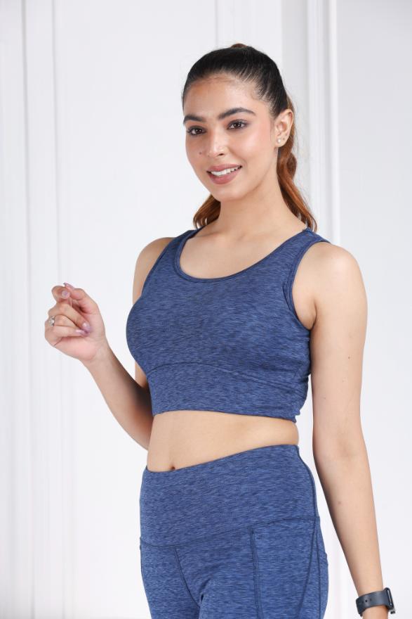 Blue Melange All Day Mid Impact Luxury Active Bra - Active bra