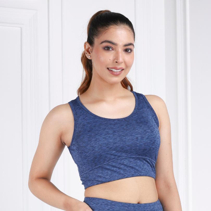 Blue Melange All Day Mid Impact Luxury Active Bra - Active bra