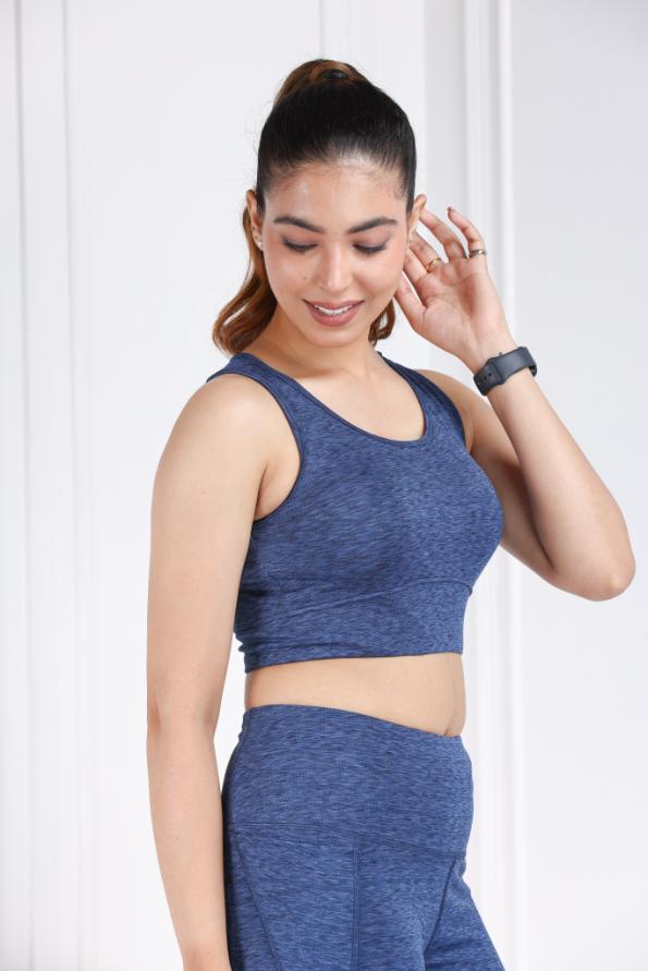 Blue Melange All Day Mid Impact Luxury Active Bra - Active bra