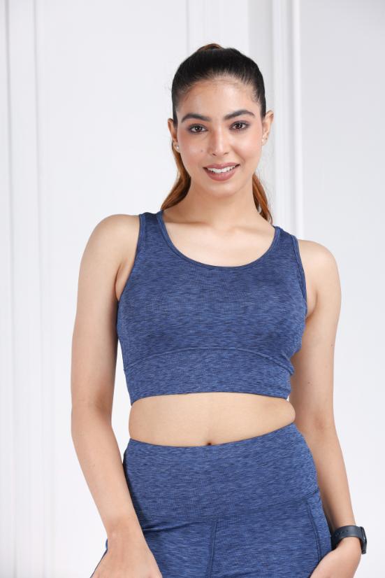 Blue Melange All Day Mid Impact Luxury Active Bra - Active bra