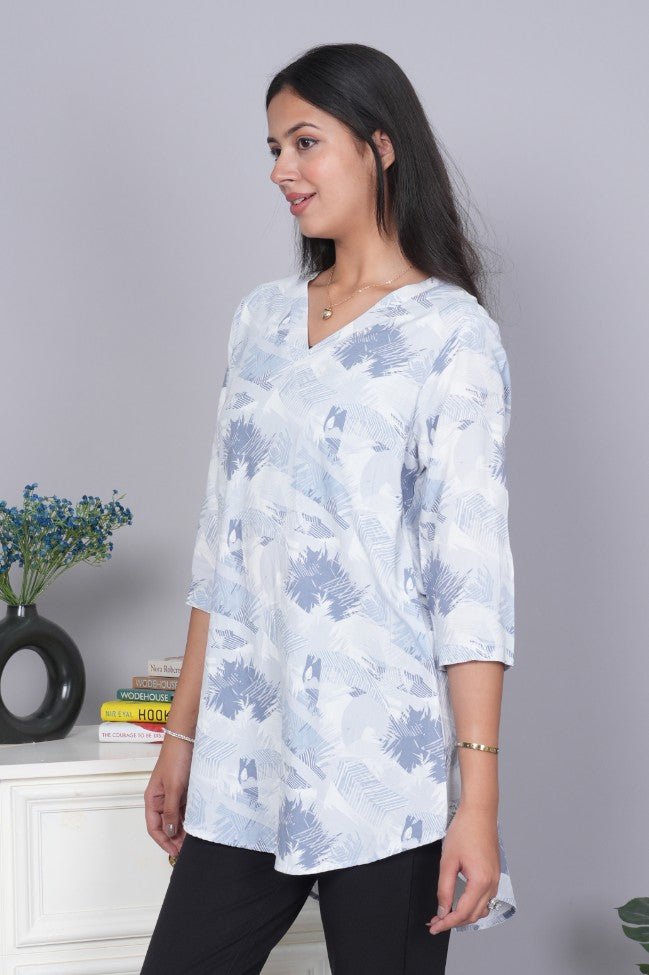 Blue v neck printed rayon flare top [100% Rayon] - Printed v neck top