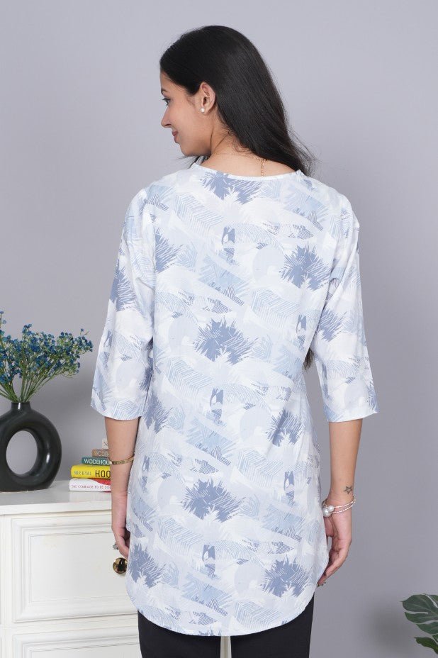 Blue v neck printed rayon flare top [100% Rayon] - Printed v neck top