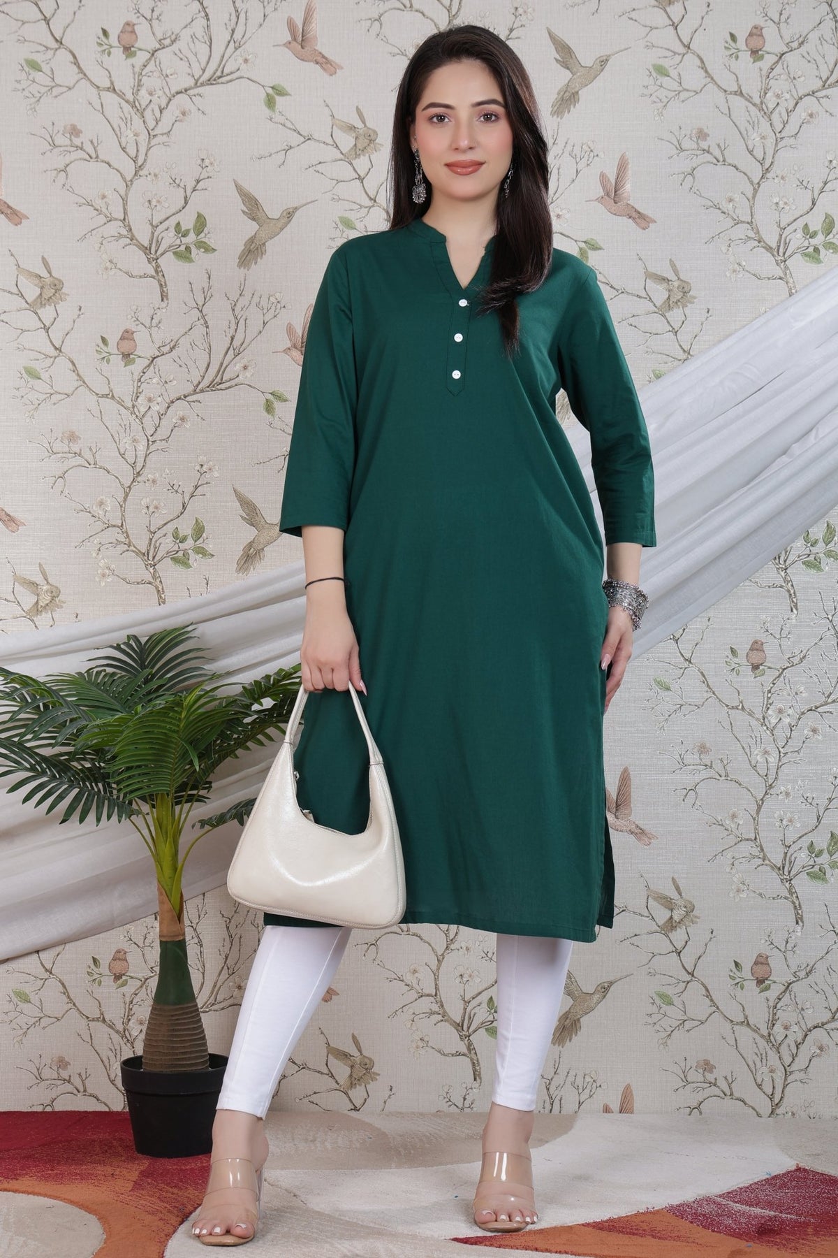 Bottle green 100% Premium Cotton Long Kurta -Cotton long kurta