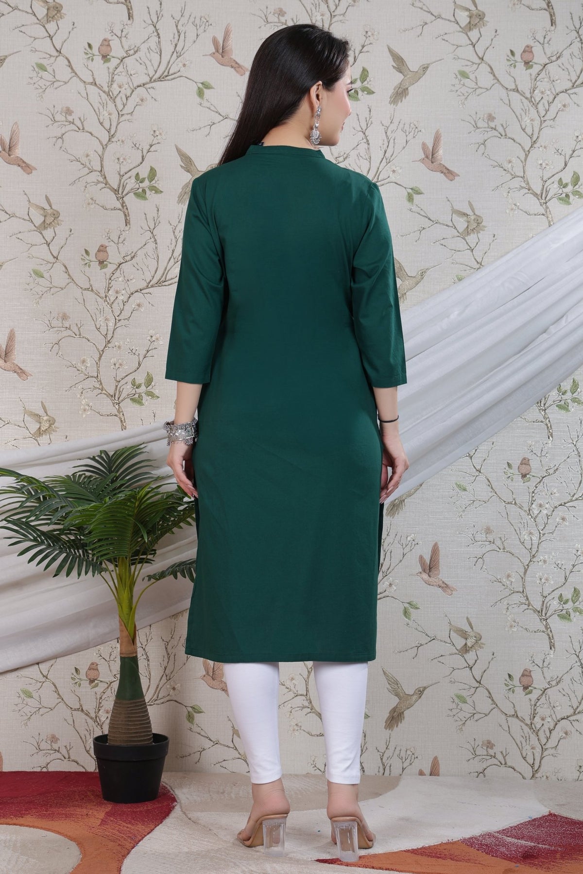 Bottle green 100% Premium Cotton Long Kurta -Cotton long kurta