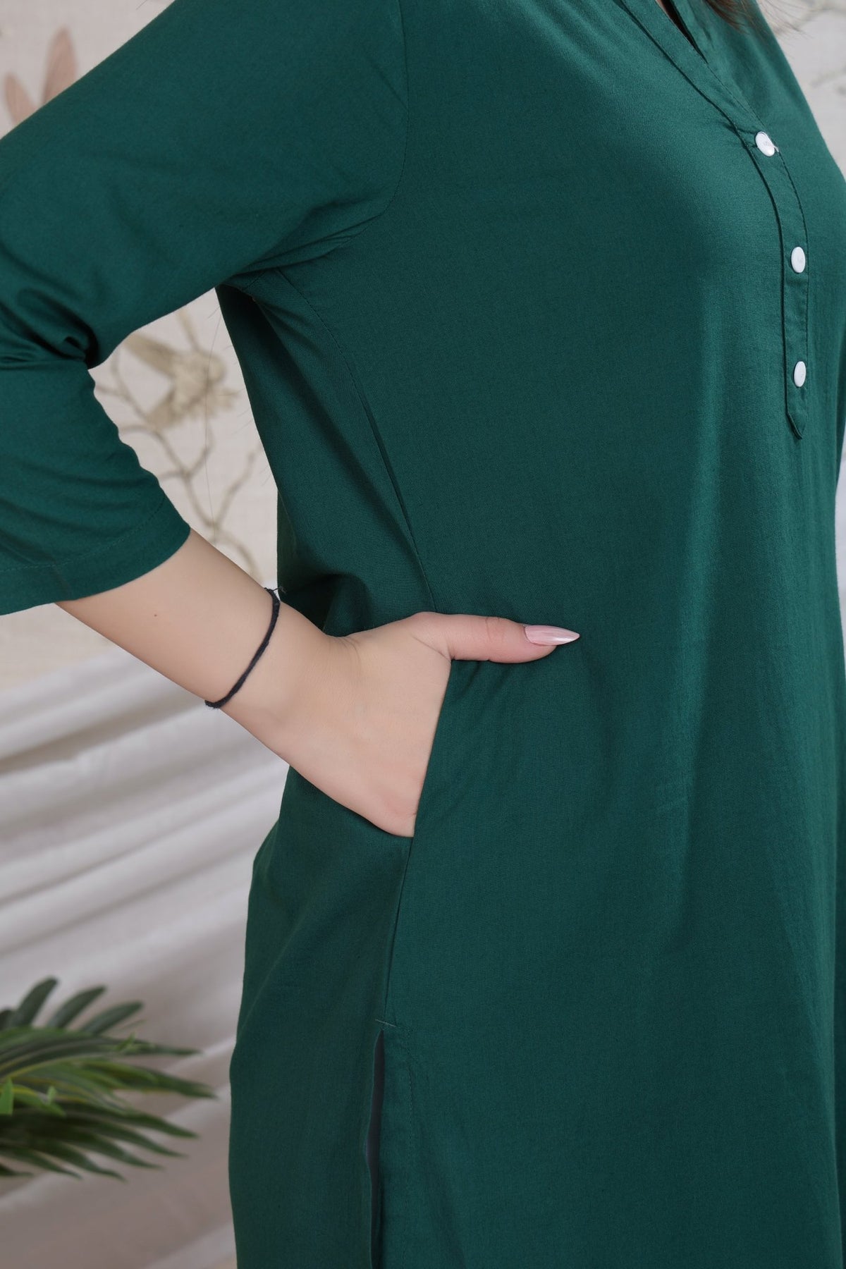 Bottle green 100% Premium Cotton Long Kurta -Cotton long kurta