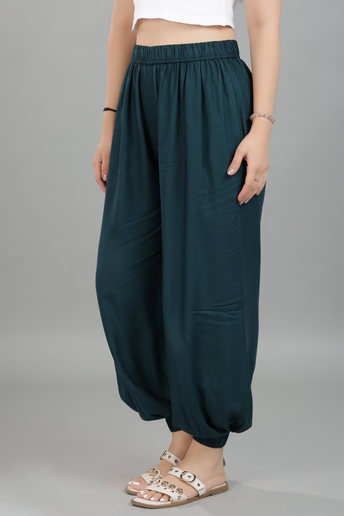 Bottle green harem pant [ 100% Rayon, Liva Certified ] -Harem pant