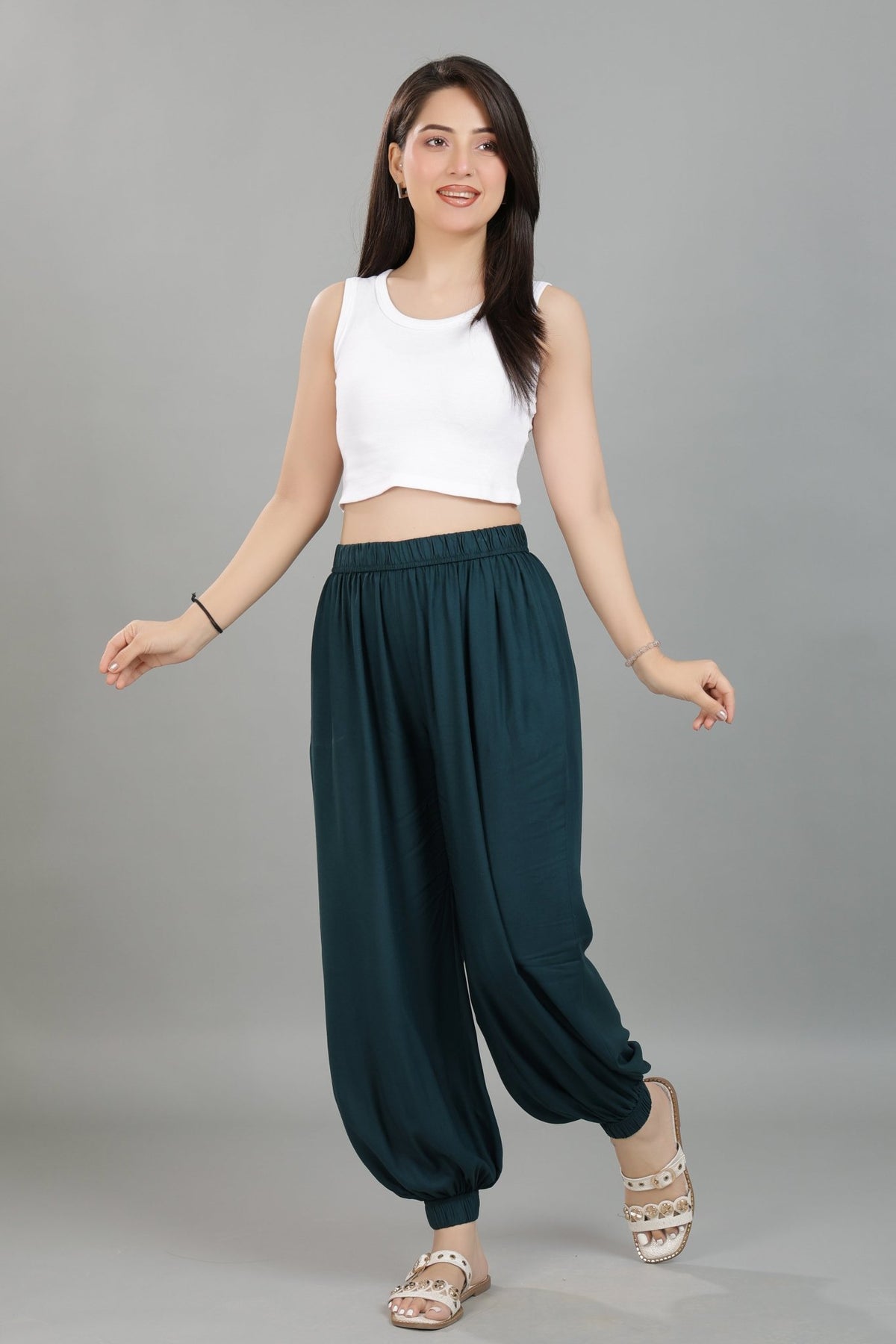 Bottle green harem pant [ 100% Rayon, Liva Certified ] -Harem pant