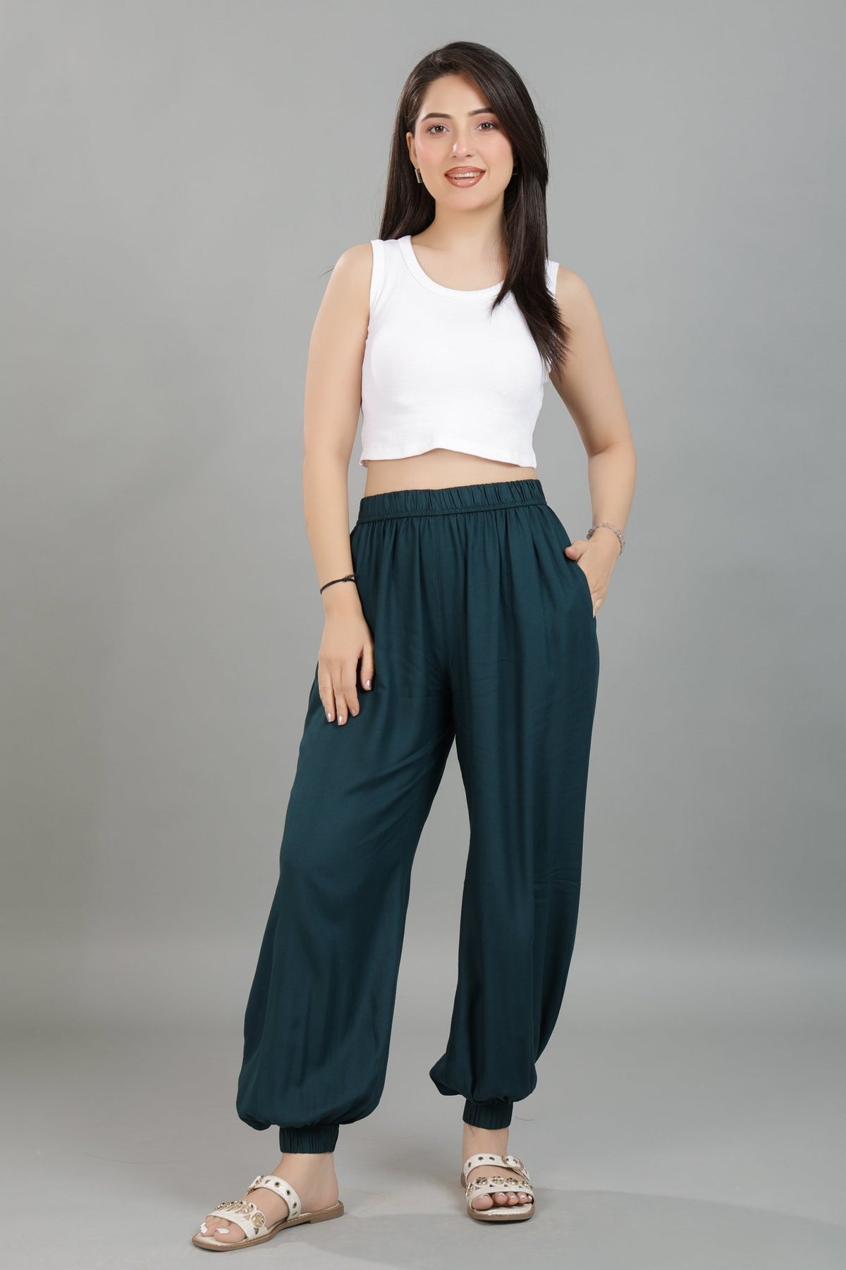 Bottle green harem pant [ 100% Rayon, Liva Certified ] -Harem pant
