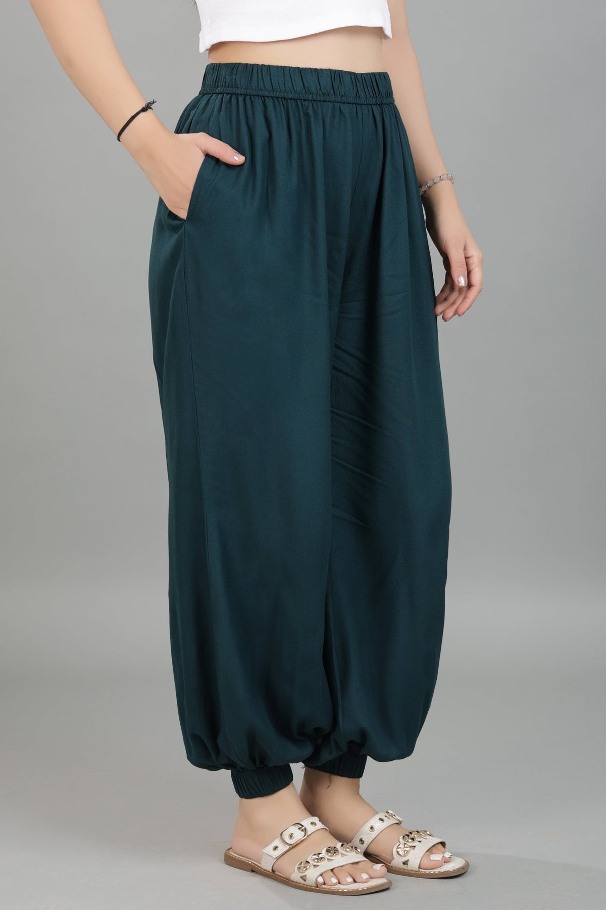 Bottle green harem pant [ 100% Rayon, Liva Certified ] -Harem pant