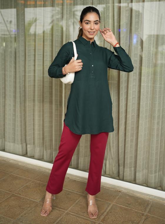 Bottle Green Longline Shirt [ 100% Rayon, Liva Certified ] - Long line shirt