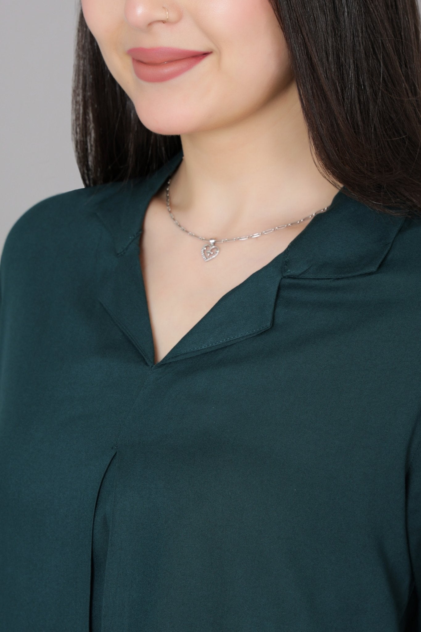Bottle green rayon collar top [ Premium 100% Rayon, Liva Certified ] - Rayon collar top