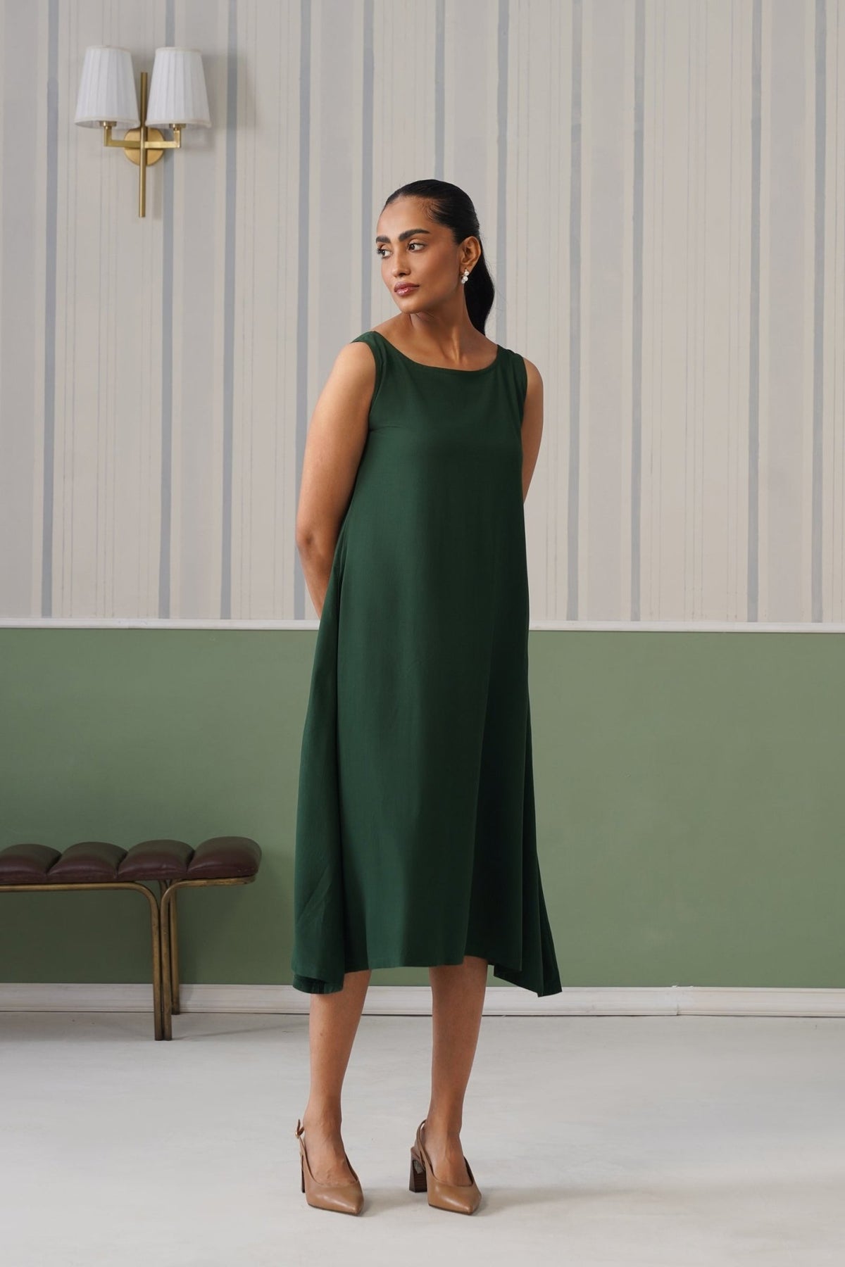 Bottle Green rayon flare dress with pocket [ Premium 100% Rayon, Liva Certified ] -Rayon flare dress with pocket