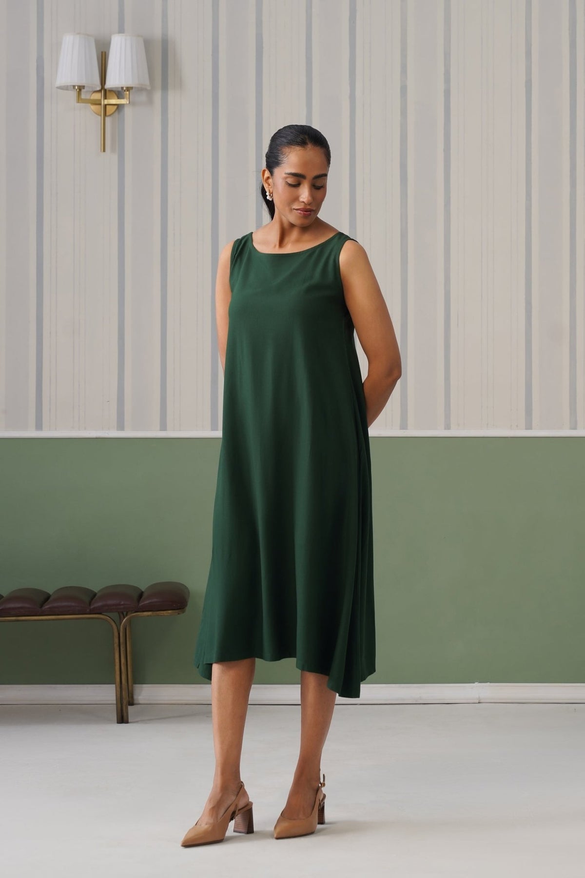Bottle Green rayon flare dress with pocket [ Premium 100% Rayon, Liva Certified ] -Rayon flare dress with pocket