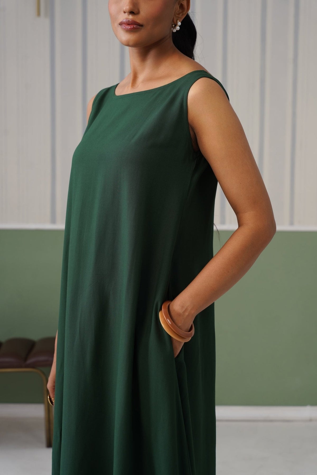 Bottle Green rayon flare dress with pocket [ Premium 100% Rayon, Liva Certified ] -Rayon flare dress with pocket