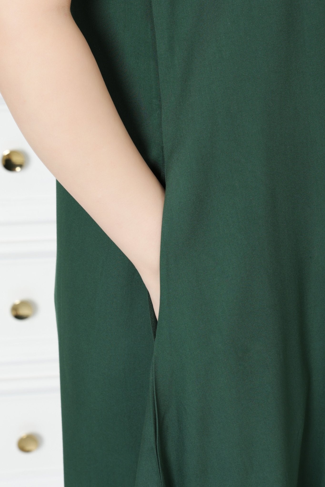 Bottle Green rayon flare dress with pocket [ Premium 100% Rayon, Liva Certified ] - Rayon flare dress with pocket