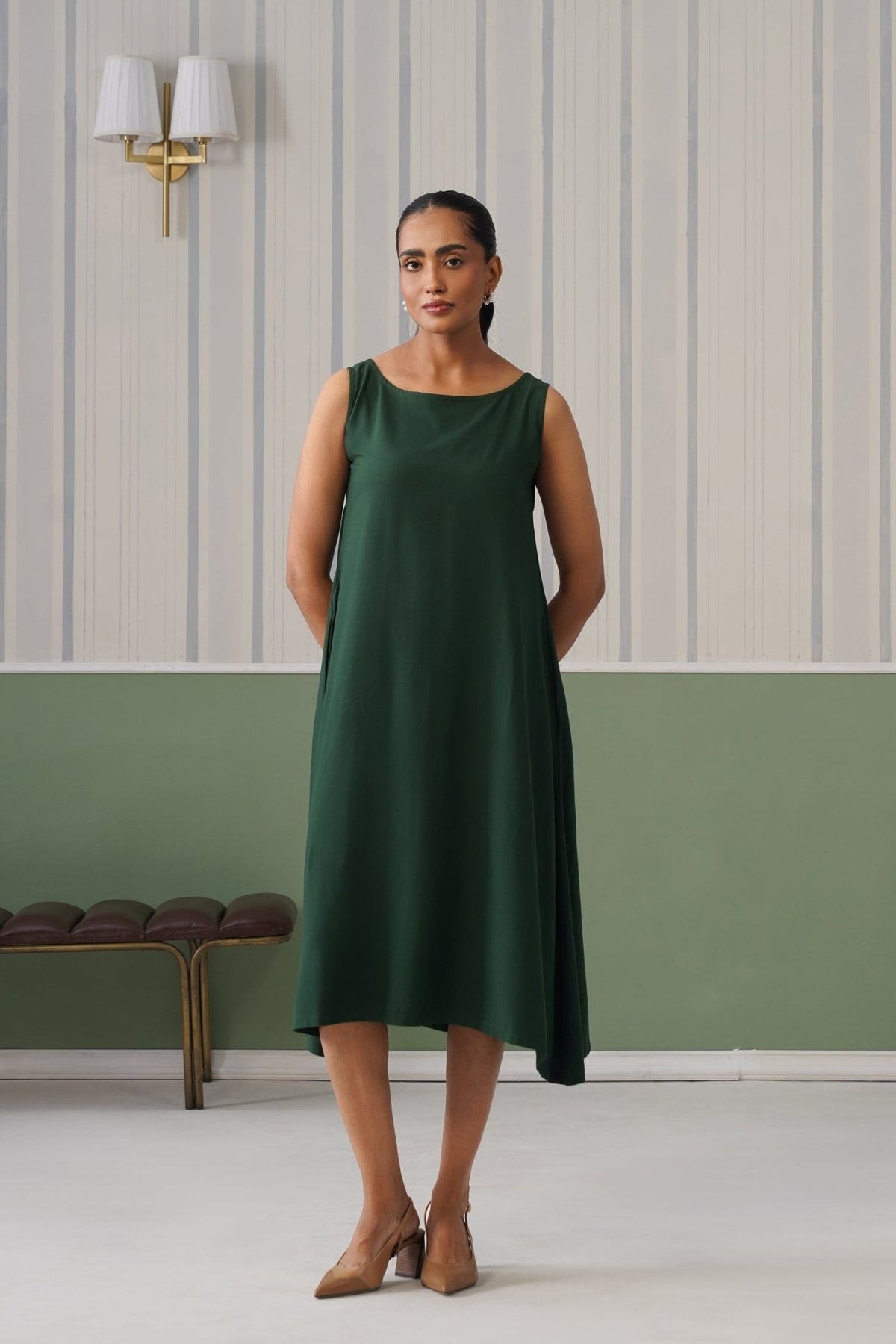 Bottle Green rayon flare dress with pocket [ Premium 100% Rayon, Liva Certified ] -Rayon flare dress with pocket