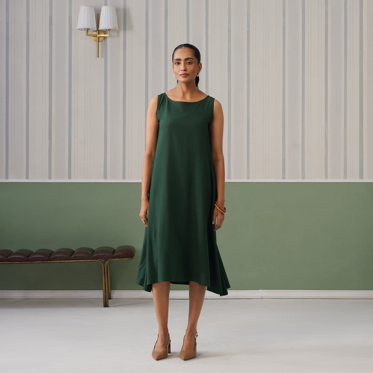 Bottle Green rayon flare dress with pocket [ Premium 100% Rayon, Liva Certified ] -Rayon flare dress with pocket