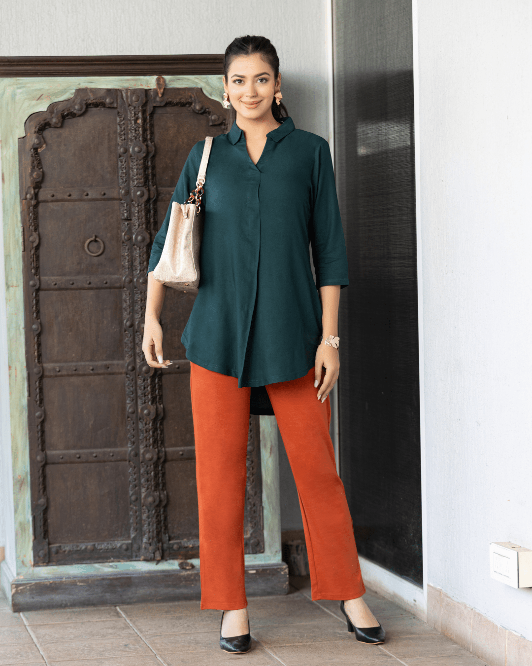 Bottle green rayon flare top [ 100% Rayon, Liva Certified ] - Rayon flare top