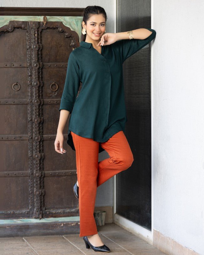 Bottle green rayon flare top [ 100% Rayon, Liva Certified ] - Rayon flare top