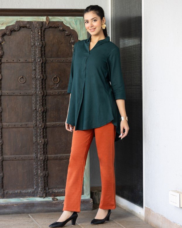 Bottle green rayon flare top [ 100% Rayon, Liva Certified ] - Rayon flare top