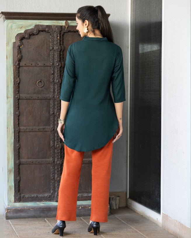 Bottle green rayon flare top [ 100% Rayon, Liva Certified ] - Rayon flare top