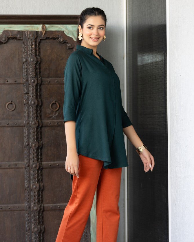 Bottle green rayon flare top [ 100% Rayon, Liva Certified ] - Rayon flare top