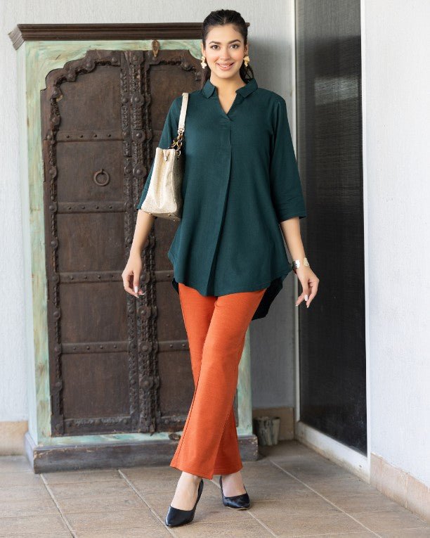 Bottle green rayon flare top [ 100% Rayon, Liva Certified ] - Rayon flare top