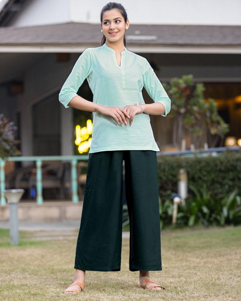 Bottle green rayon palazzo [ 100% Rayon, Liva Certified ] - Palazzo