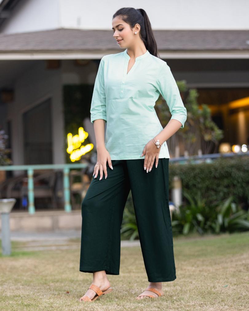 Bottle green rayon palazzo [ 100% Rayon, Liva Certified ] - Palazzo