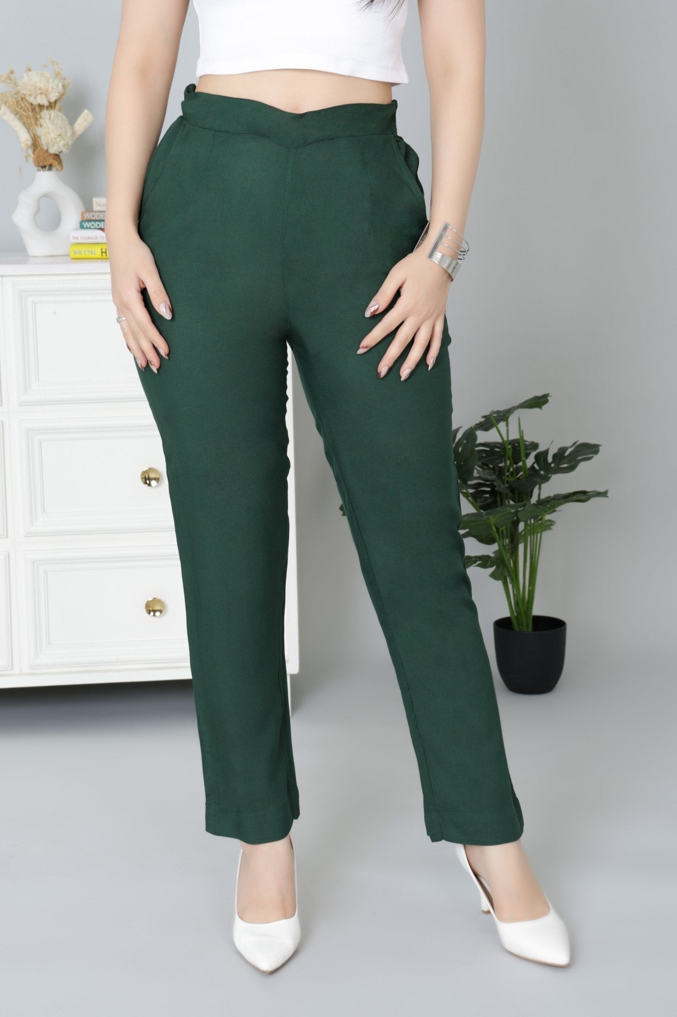 Bottle green rayon pant [ 100% Rayon, Liva Certified ] - Rayon pants