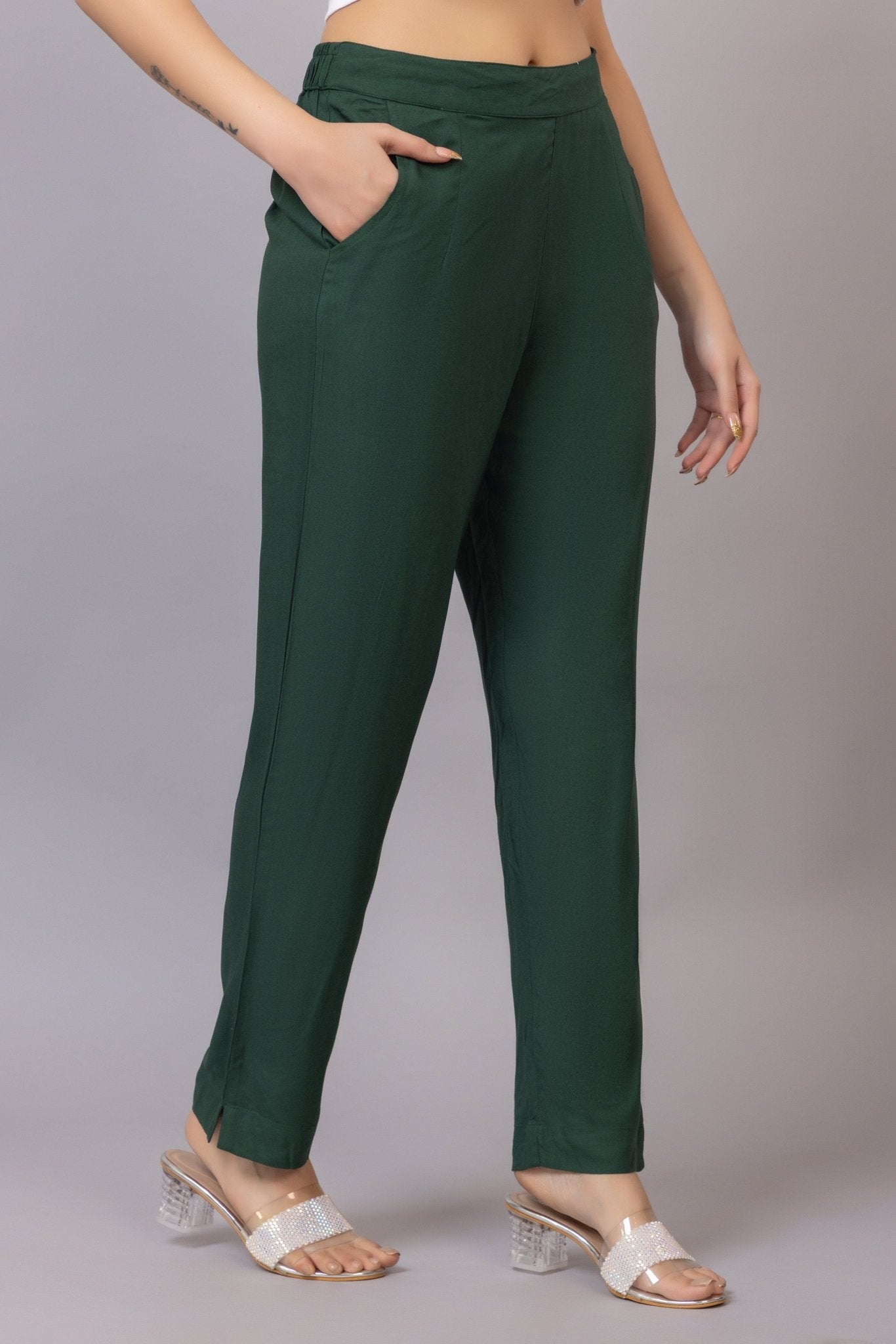 Bottle green rayon pant [ 100% Rayon, Liva Certified ] - Rayon pants