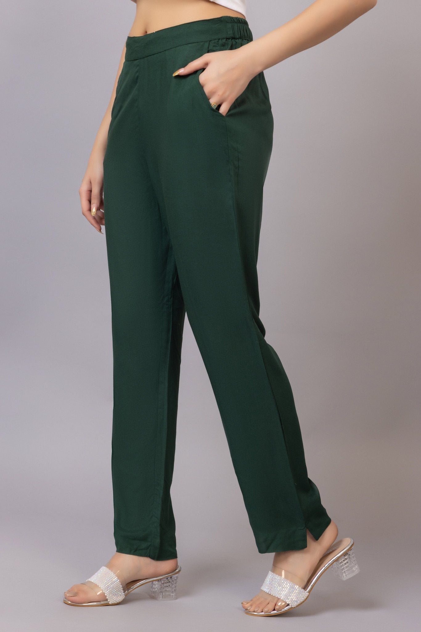 Bottle green rayon pant [ 100% Rayon, Liva Certified ] - Rayon pants