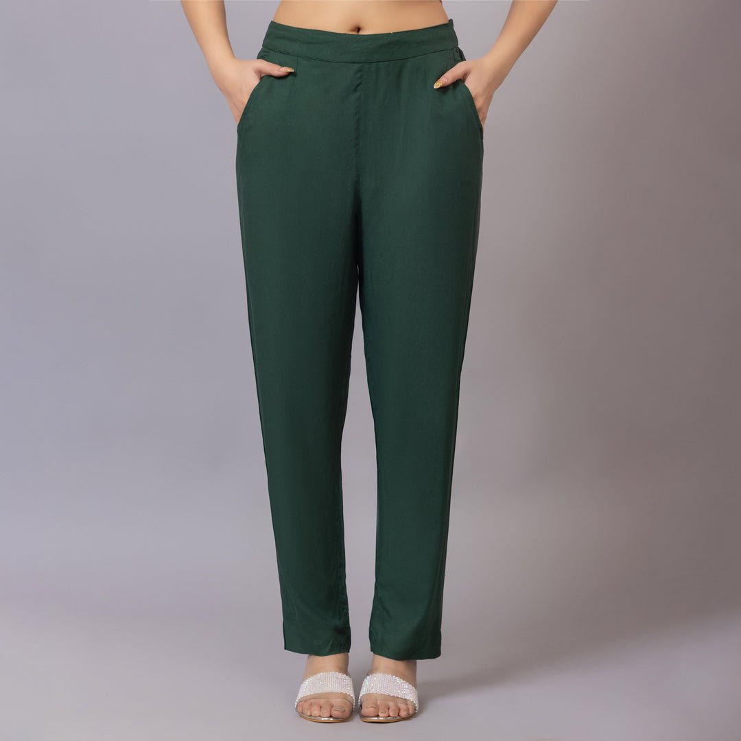 Bottle green rayon pant [ 100% Rayon, Liva Certified ] - Rayon pants